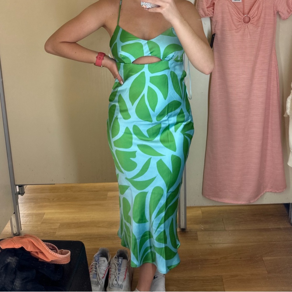House of Harlow 1960 satin cut-out cross-back midi dress